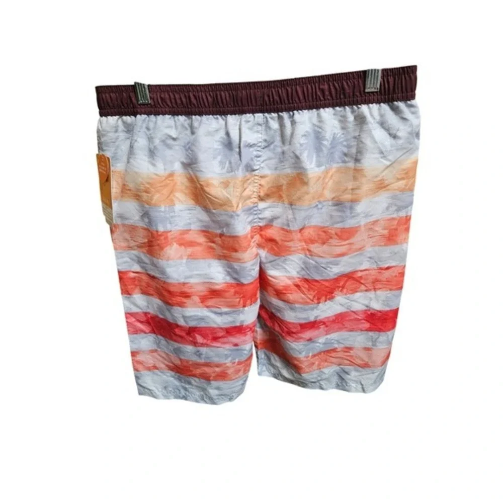 Boys Striped Swim Trunks Sz 18 Coral Orange Grey White Beach Pool Shorts